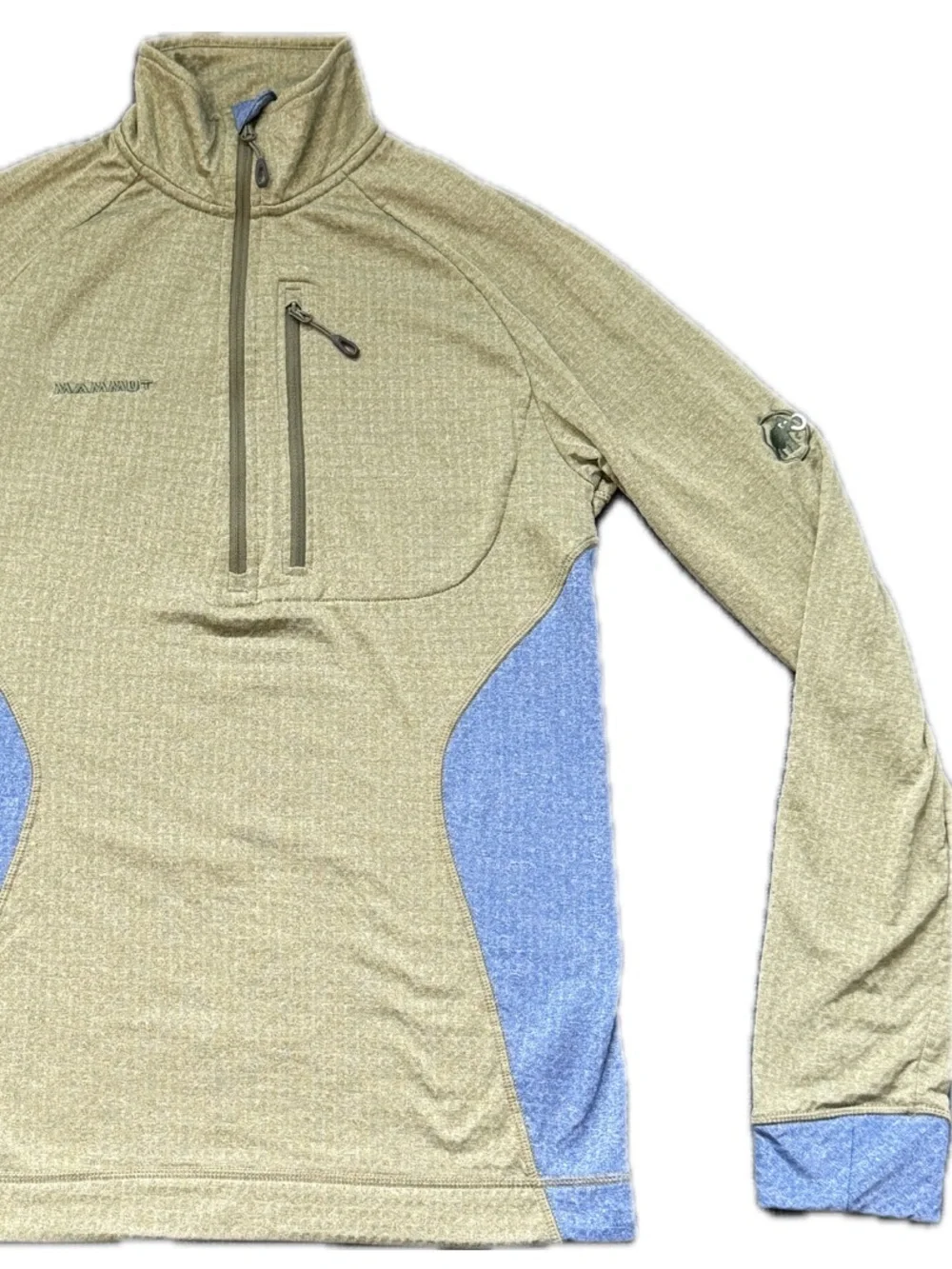 Mammut Men's Small Waffle Grid Technical Fleece Quarter Zip Sage & Blue